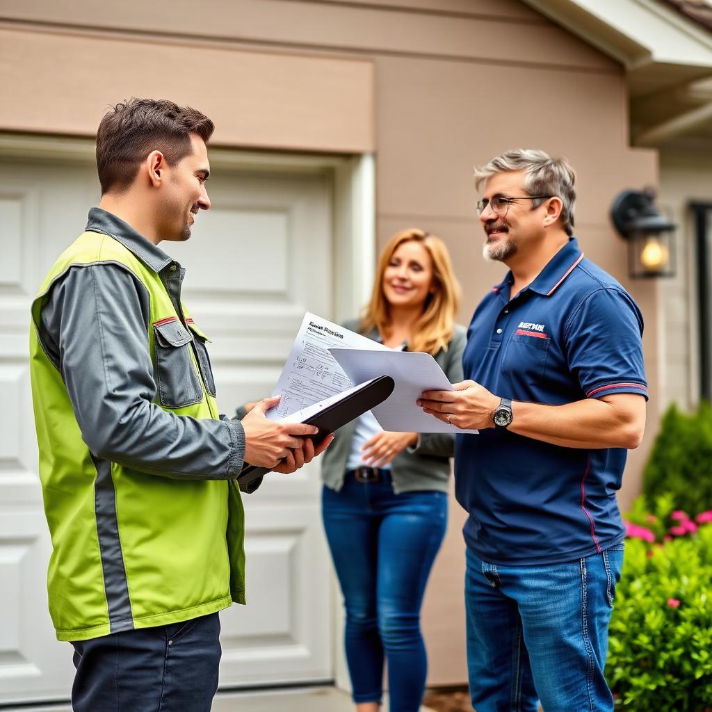 Needham Garage Doors technician consulting with homeowner about garage door repair options